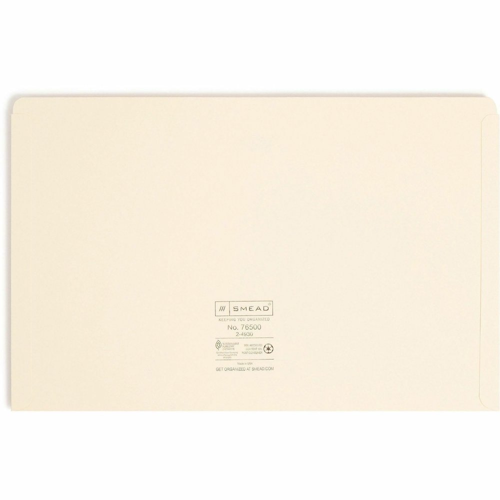 Smead Legal Recycled File Jacket - 8 1/2" x 14" - 11 pt. - 2 Plys - Manila - Reinforced, Slip Resistant - 10% Recycled - 100 / Box. Picture 9
