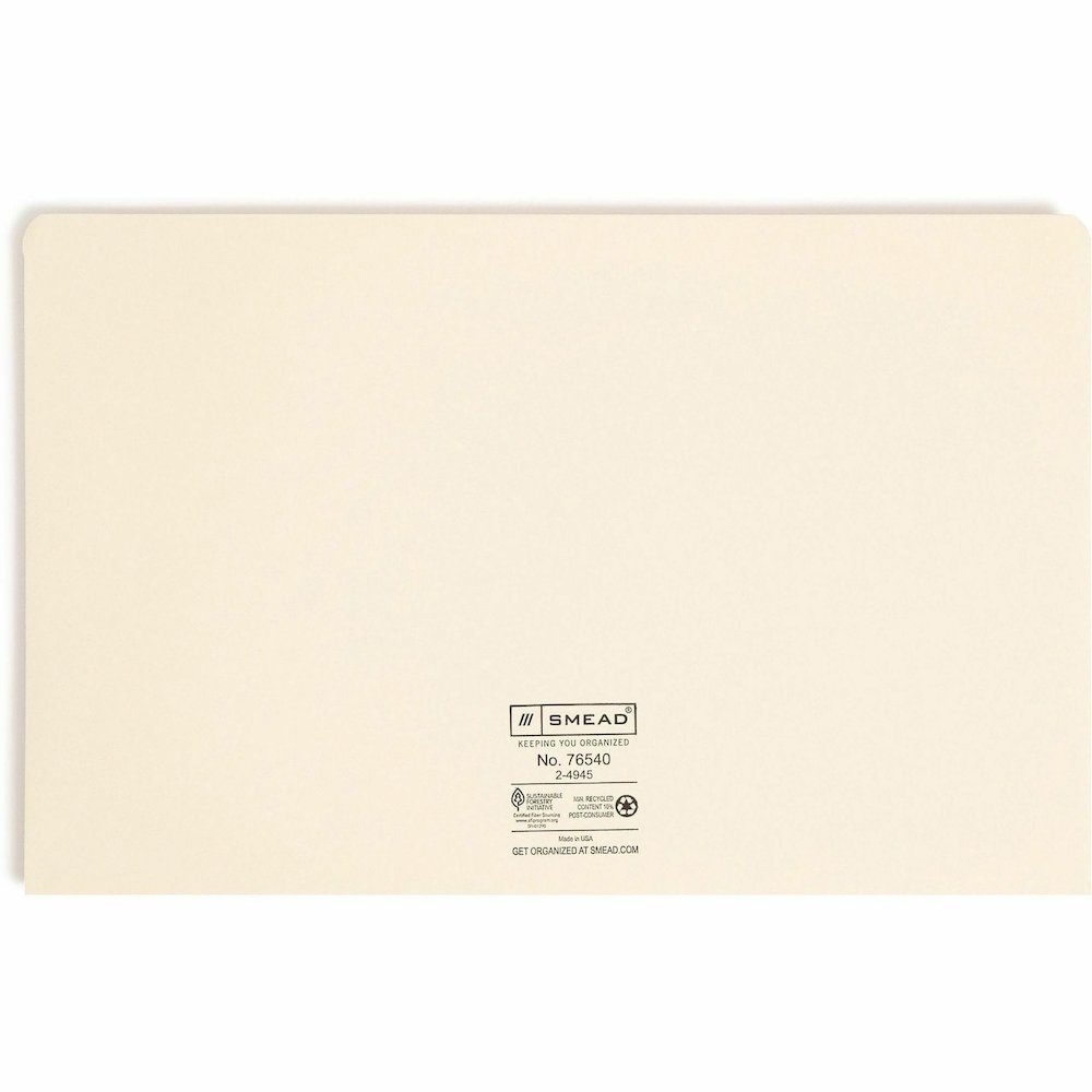 Smead Legal Recycled File Jacket - 8 1/2" x 14" - 1 1/2" Expansion - 11 pt. - 2 Plys - Manila - Reinforced, Slip Resistant - 10% Recycled - 50 / Box. Picture 9