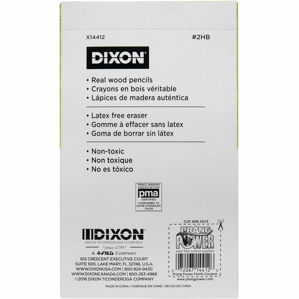 Dixon Woodcase No.2 Eraser Pencils - #2 Lead - Black Lead - Yellow Barrel - 144 / Box. Picture 3