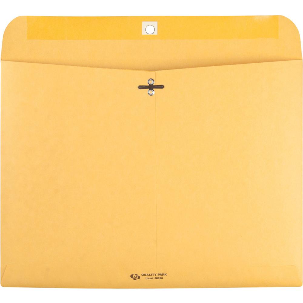 Quality Park 9 x 12 Clasp Envelopes with Deeply Gummed Flaps - Clasp - #90 - 9" Width x 12" Length - 28 lb - Clasp - Kraft - Kraft - 100 / Box. Picture 6