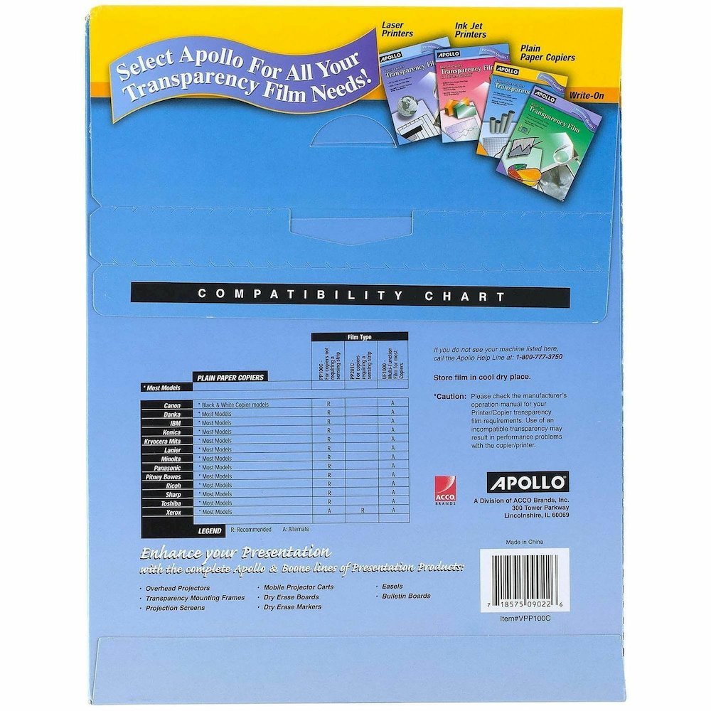 Apollo Plain Paper Copier Transparency Film - 8 1/2" x 11" - Black, White - 1 Box. Picture 7
