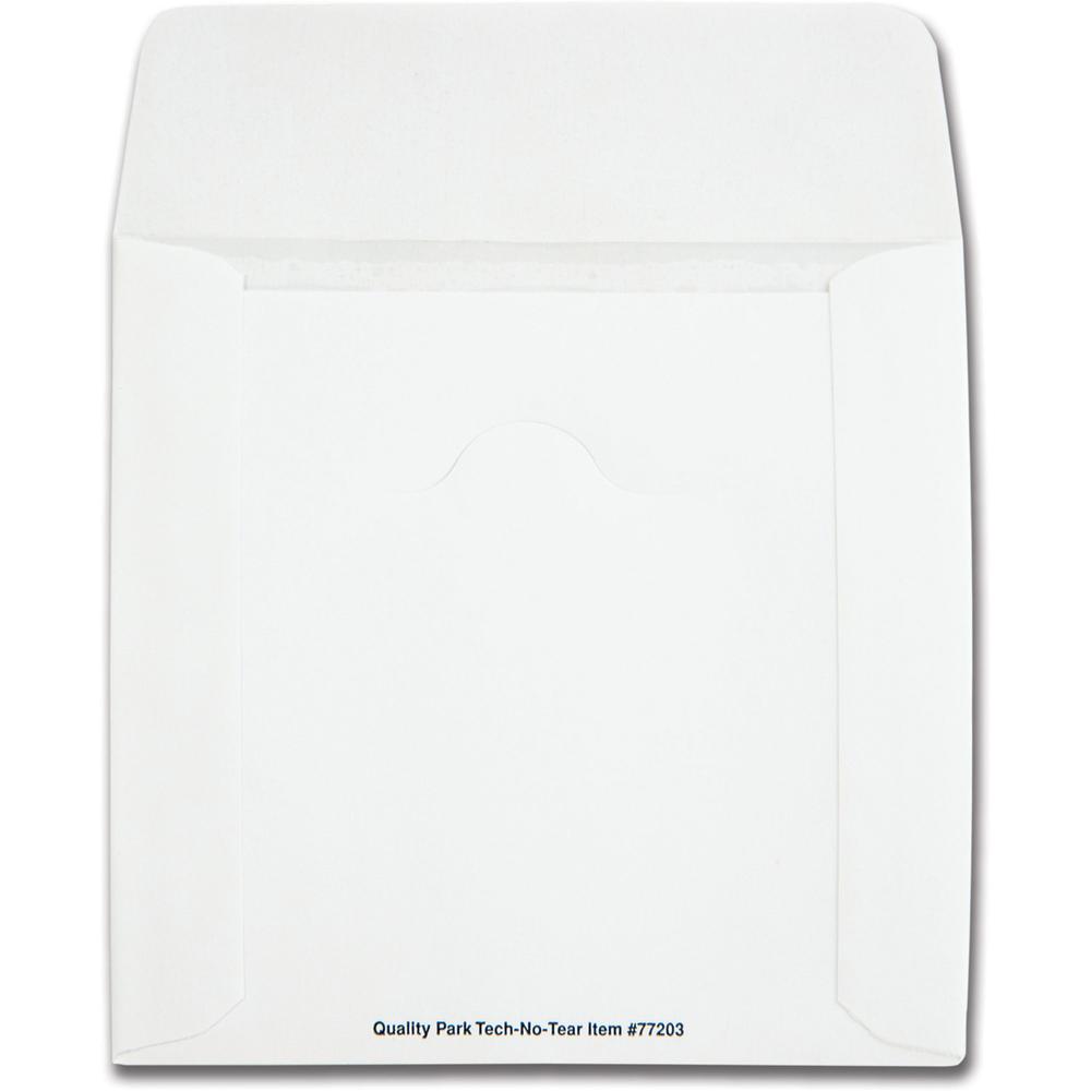 Quality Park Tech-No-Tear CD/DVD Sleeves - CD/DVD - 4 7/8" Width x 5" Length - White - Paper - 100 / Box. Picture 3