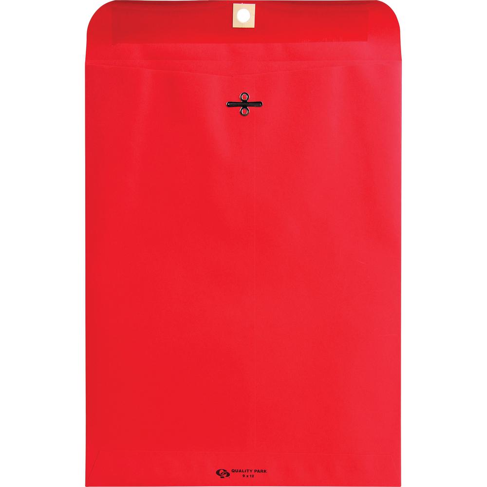 Quality Park 9 x 12 Clasp Envelopes with Deeply Gummed Flaps - Clasp - #90 - 9" Width x 12" Length - 28 lb - Clasp - Red - Paper - 10 / Pack. Picture 5