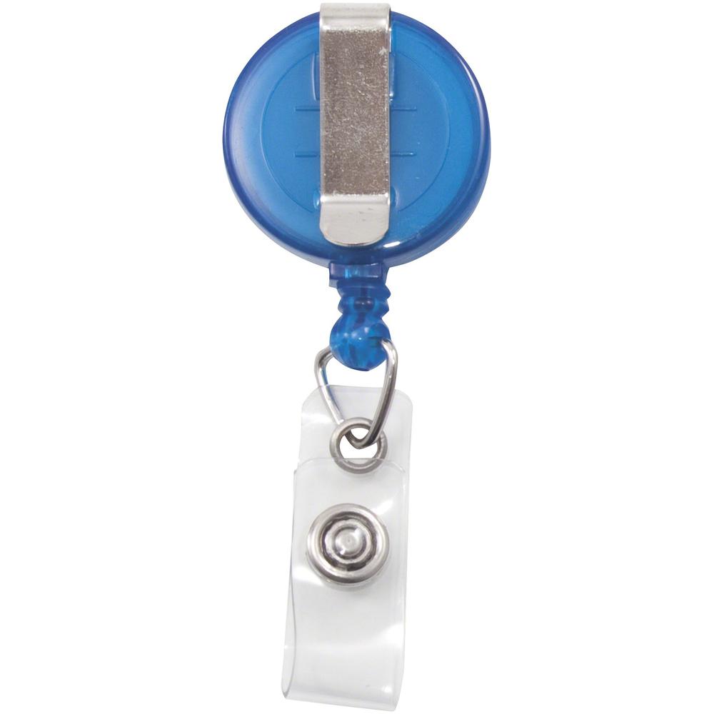 Advantus Translucent Retractable ID Card Reel with Snaps - Vinyl, Nylon, Metal - 12 / Pack - Translucent Blue, Clear. Picture 2