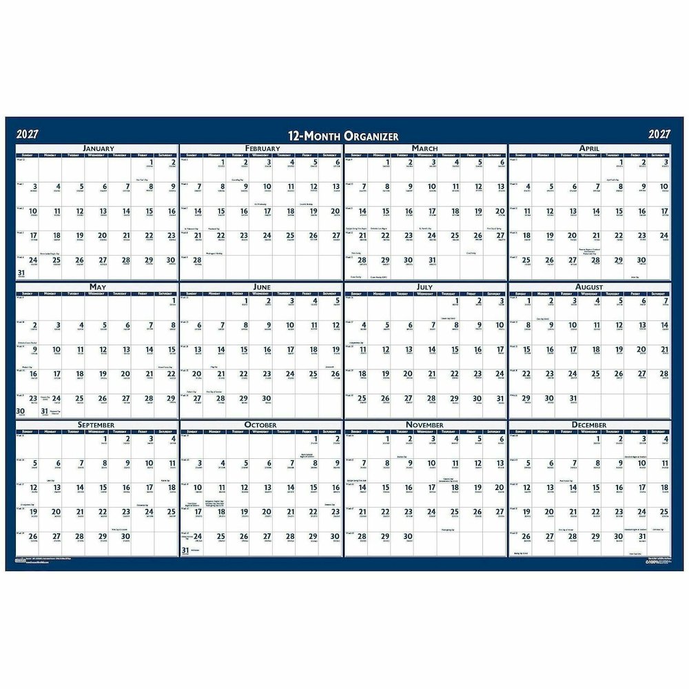 House of Doolittle Write-on Laminated Wall Planner - Professional - Julian Dates - Yearly - 12 Month - January 2027 to December 2027 - 32" x 48" Sheet Size - 1.38" x 2" , 1.63" x 1.63" Block - Blue, G. Picture 4