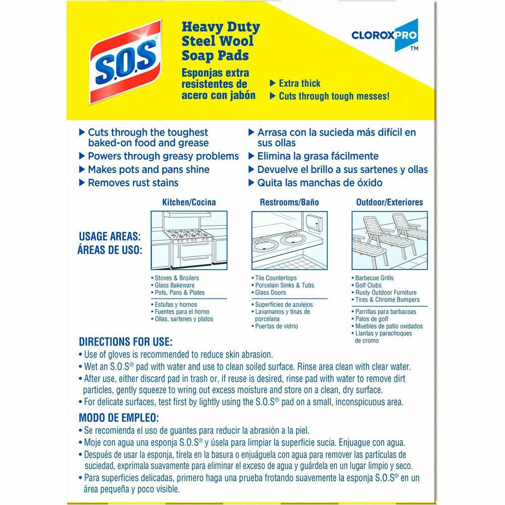 CloroxPro&trade; S.O.S Steel Wool Soap Pads - For Multi Surface - 4" Length x 5" Width - 15 / Box - 12 / Carton - Heavy Duty - Blue. Picture 9