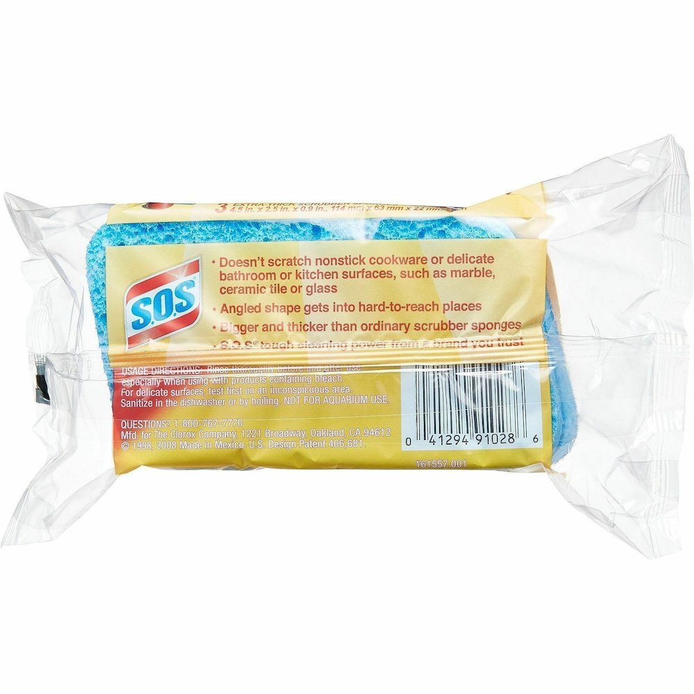 S.O.S All-Surface Scrubber Sponge - 5.3" Height x 3" Width x 0.9" Depth - 3/Pack - 8 / Carton - Cellulose - Blue. Picture 8