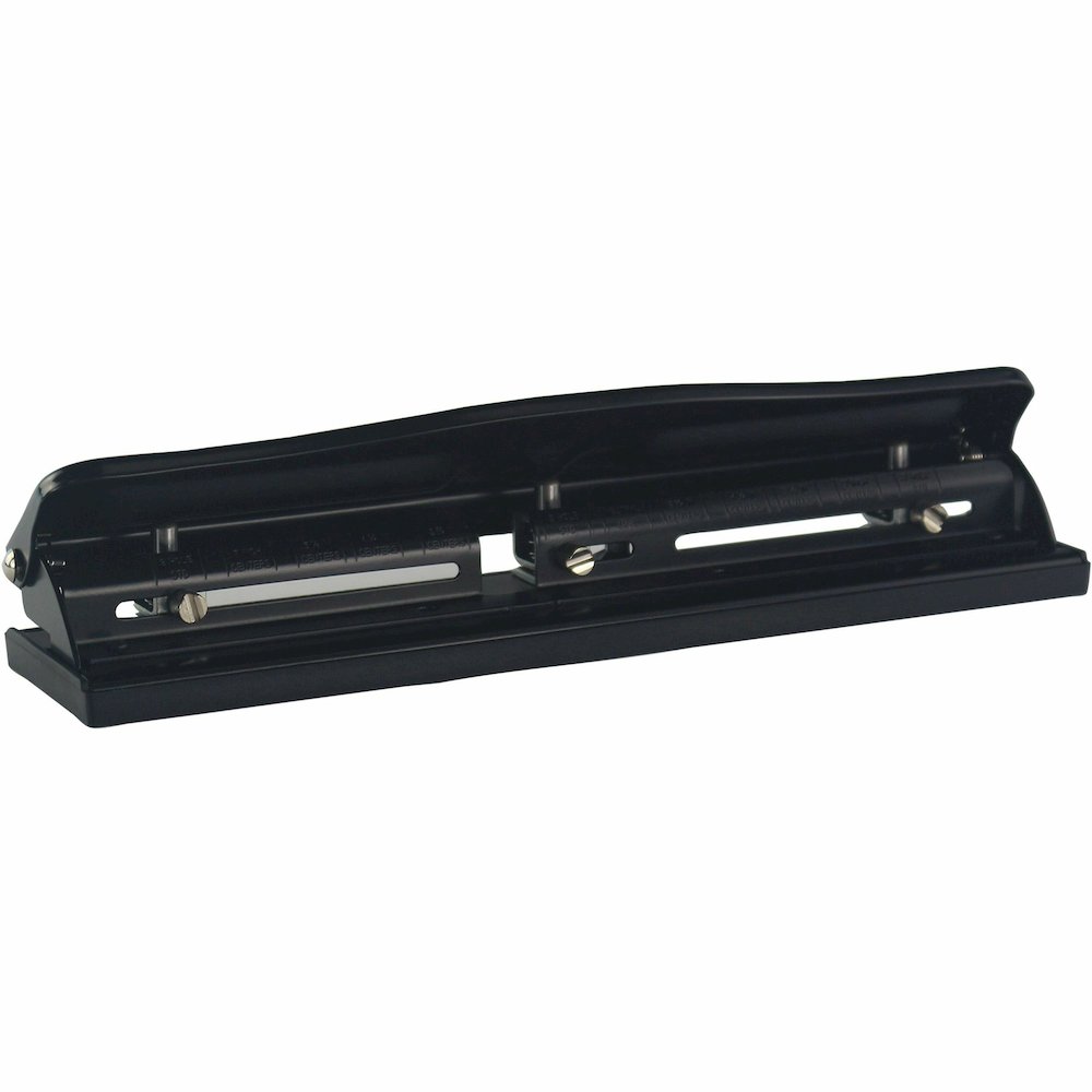 Business Source 3-Hole Adjustable Paper Punch - 3 Punch Head(s) - 11 Sheet of 16lb Paper - 1/4" Punch Size - Round Shape - Black. Picture 10