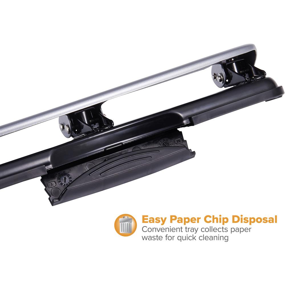 Bostitch EZ Squeeze&trade; 12 Three-Hole Punch - 3 Punch Head(s) - 12 Sheet - 9/32" Punch Size - 3" Width x 1.6" Height - Black, Silver. Picture 5