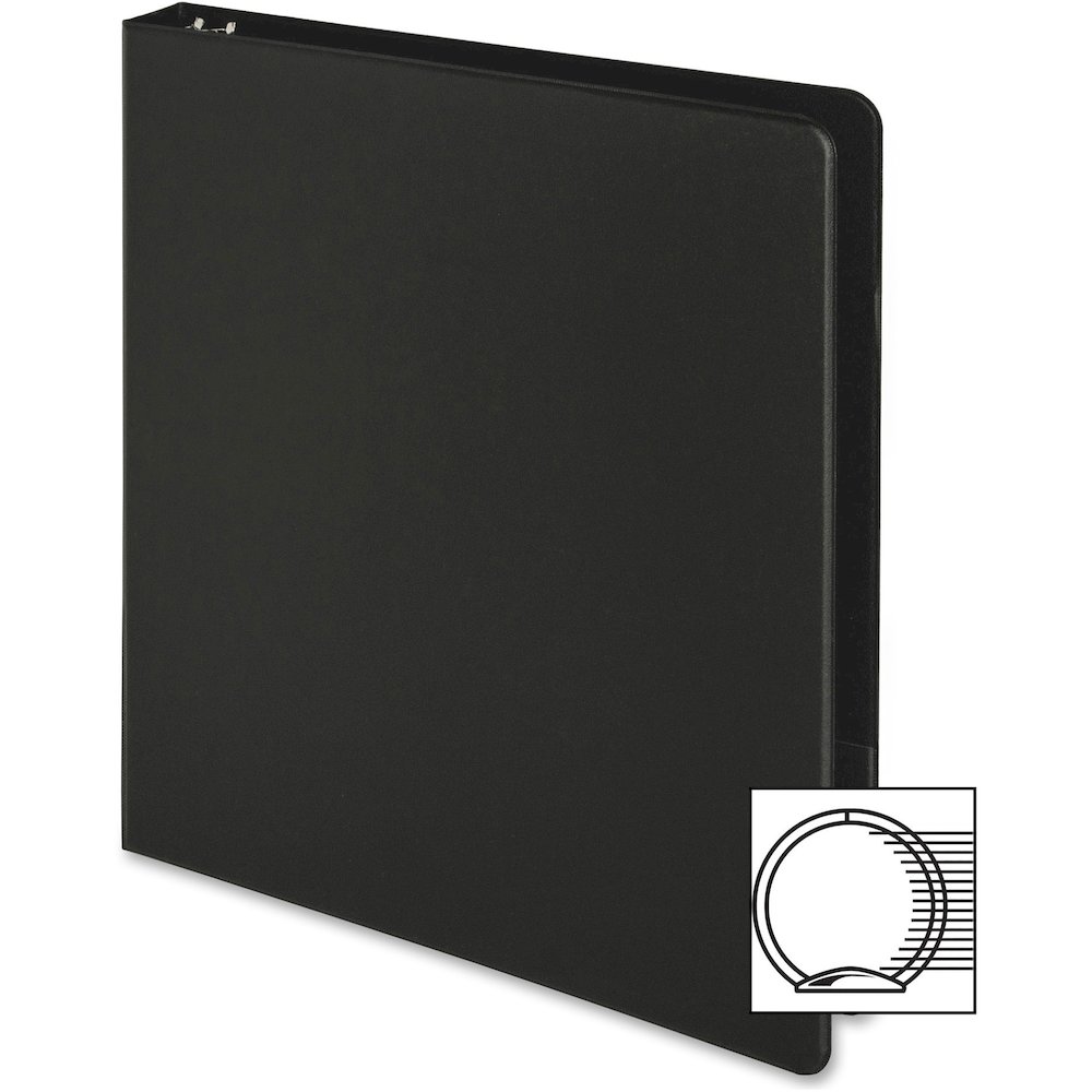 Business Source Basic Round-ring Binder - 1" Binder Capacity - Letter - 8 1/2" x 11" Sheet Size - 3 Ring - Fastener: Round Ring - Pocket: Inside Front & Back - Chipboard, Polypropylene - Black - 9.60 . Picture 6