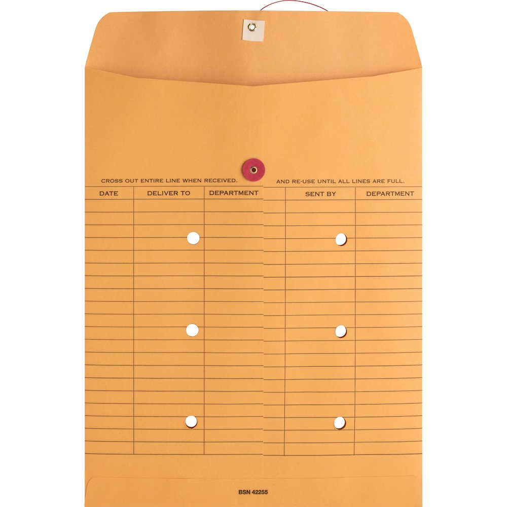 Business Source 2-sided Inter-Department Envelopes - Inter-department - 10" Width x 13" Length - 28 lb - String/Button - Kraft - Kraft - 100 / Box. Picture 8