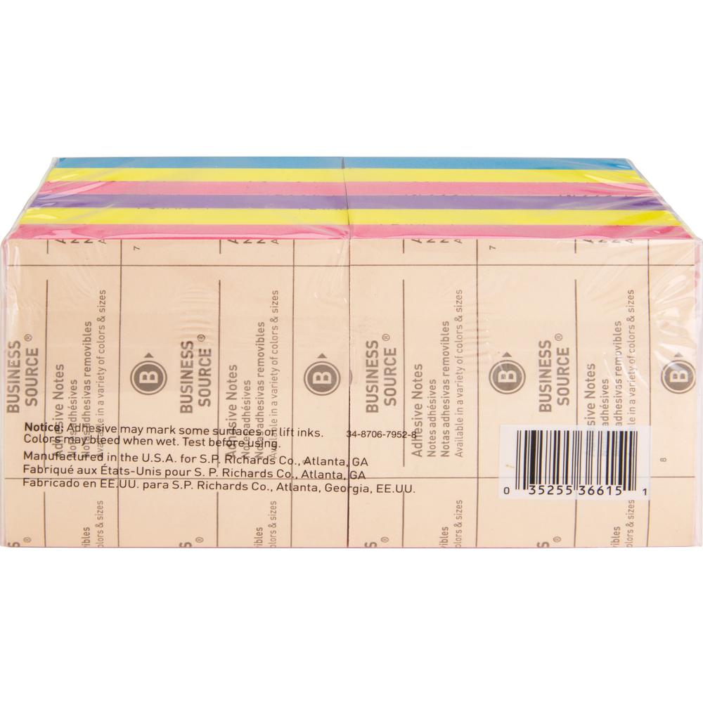 Business Source 3x3 Extreme Colors Adhesive Notes - 100 - 3" Flag/Note Width x 3" Flag/Note Length - Square - Assorted - Repositionable, Solvent-free Adhesive - 12 / Pack. Picture 7