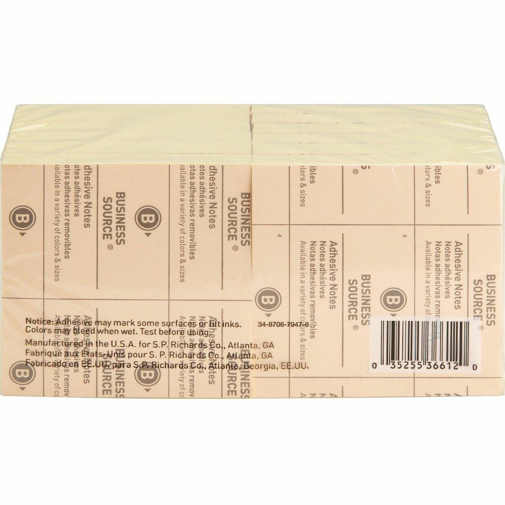 Business Source Yellow Repostionable Adhesive Notes - 3" Flag/Note Width x 3" Flag/Note Length - Square - Yellow - Repositionable, Solvent-free Adhesive - 24 / Pack. Picture 13