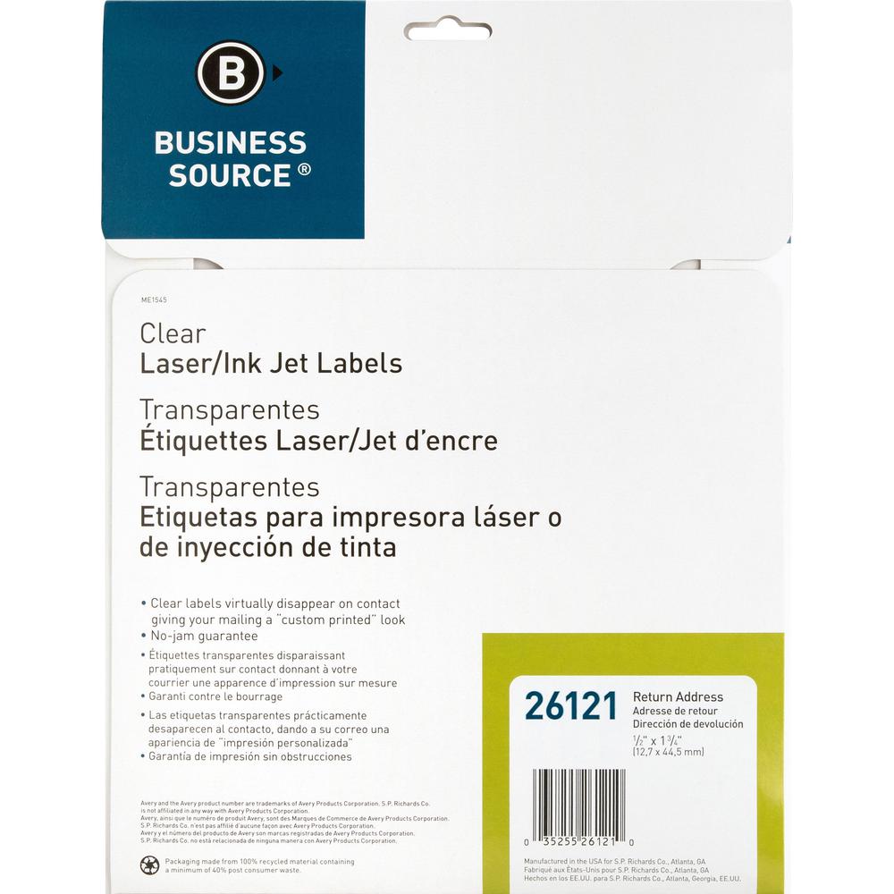 Business Source Clear Return Address Laser Labels - 1/2" Height x 1 3/4" Width - Permanent Adhesive - Rectangle - Laser - Clear - 80 / Sheet - 2000 / Pack. Picture 5