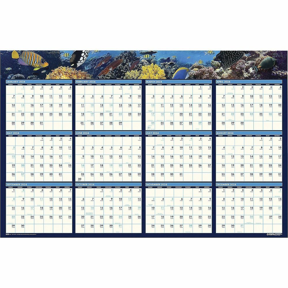 House of Doolittle Earthscapes Sea Life Laminated Planner - Julian Dates - 12 Month - January 2026 to December 2026 - 24" x 37" Sheet Size - 1.13" x 1.25" , 1.25" x 1.13" Block - 1 Each. Picture 6