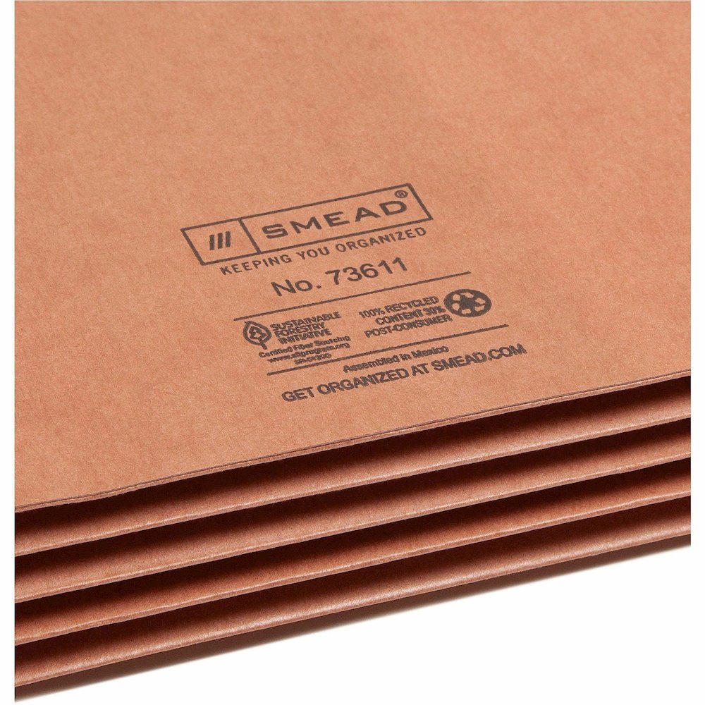 Smead Straight Tab Cut Legal Yes File Pocket - 8 1/2" x 14" - 3 1/2" Expansion - 2 Plys - Redrope - Tear Resistant Gusset - 100% Recycled - 25 / Box. Picture 9
