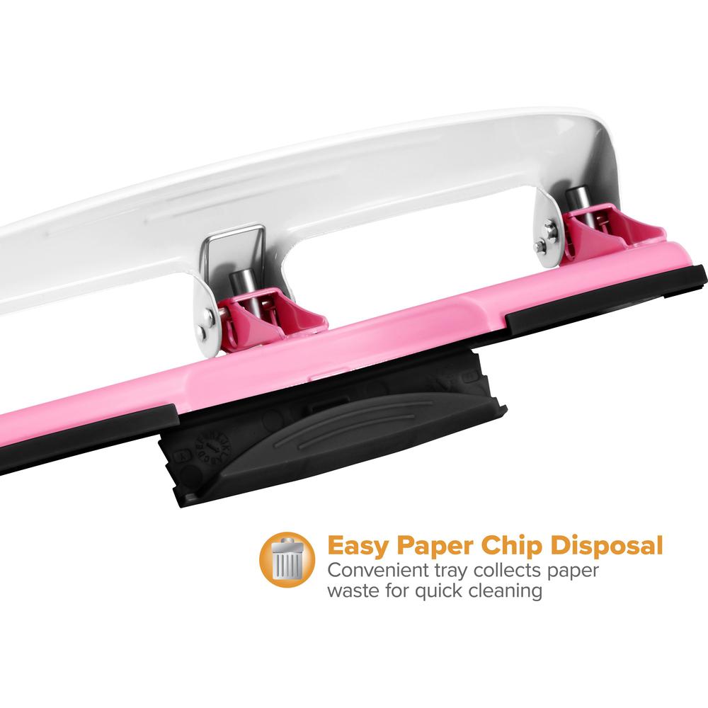 Bostitch EZ Squeeze&trade; InCourage 12 Three-Hole Punch - 3 Punch Head(s) - 12 Sheet - 9/32" Punch Size - Round Shape - 3" x 1.6" - Pink, White. Picture 8