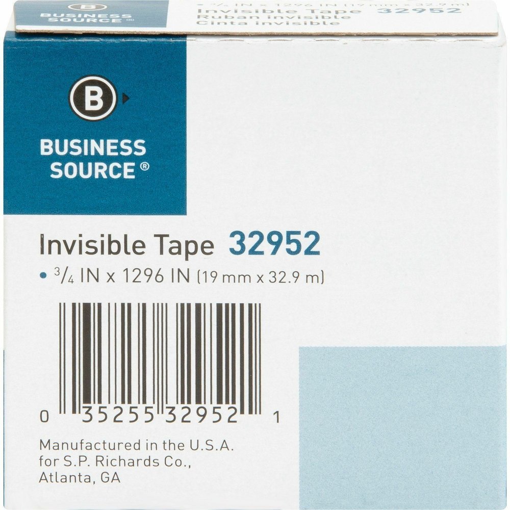 Business Source Invisible Tape Dispenser Refill Roll - 36 yd Length x 0.75" Width - 1" Core - Clear - For Mending, Splicing, Holding - 12 / Box. Picture 9