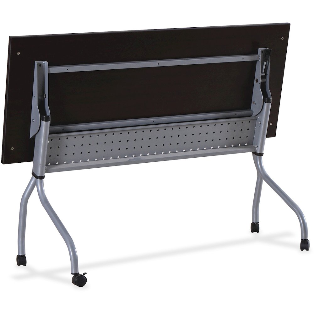 Lorell Flip Top Training Table - Rectangle Top - Four Leg Base - 4 Legs - 60" Table Top Width x 23.50" Table Top Depth - 29.50" Height x 59" Width x 23.63" Depth - Assembly Required - Espresso, Silver. Picture 8
