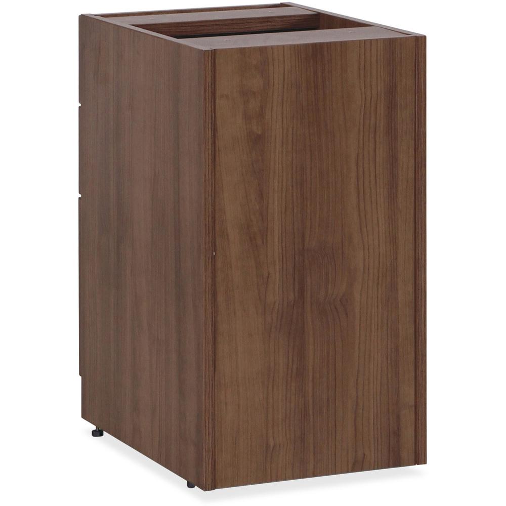 Lorell Essentials Series Box/Box/File Fixed File Cabinet - 28.5" Height x 15.5" Width x 21.9" Depth Pedestal - Total Drawer(s): 3 - Finish: Laminate, Walnut - Built-in Hangrail - For File, File Folder. Picture 5