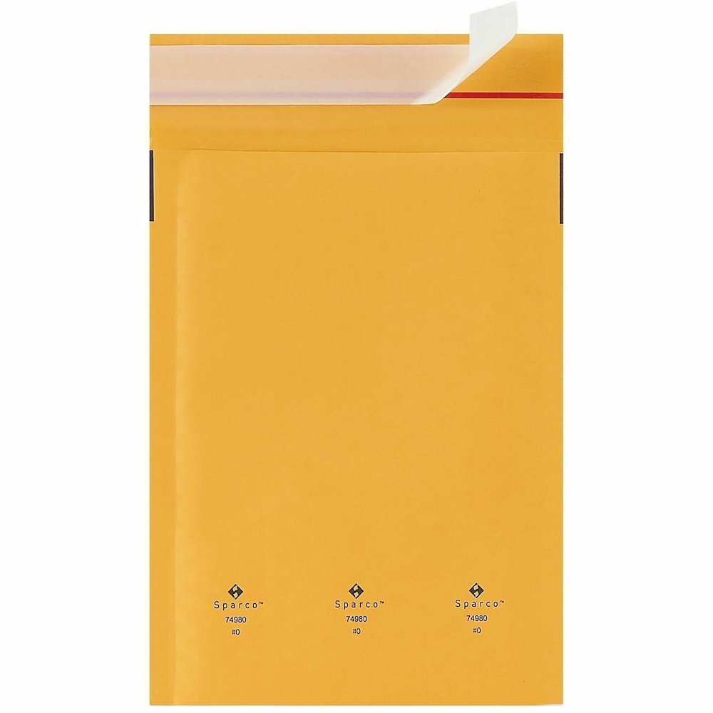 Sparco Size 0 Bubble Cushioned Mailers - Bubble - #0 - 6" Width x 10" Length - Self-sealing - Kraft - Kraft - 200 / Carton. Picture 7