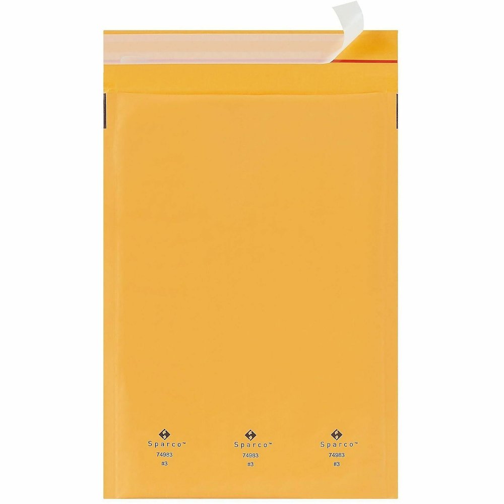 Sparco Size 3 Bubble Cushioned Mailers - Bubble - #3 - 8 1/2" Width x 14 1/2" Length - Self-sealing - Kraft - Kraft - 100 / Carton. Picture 7