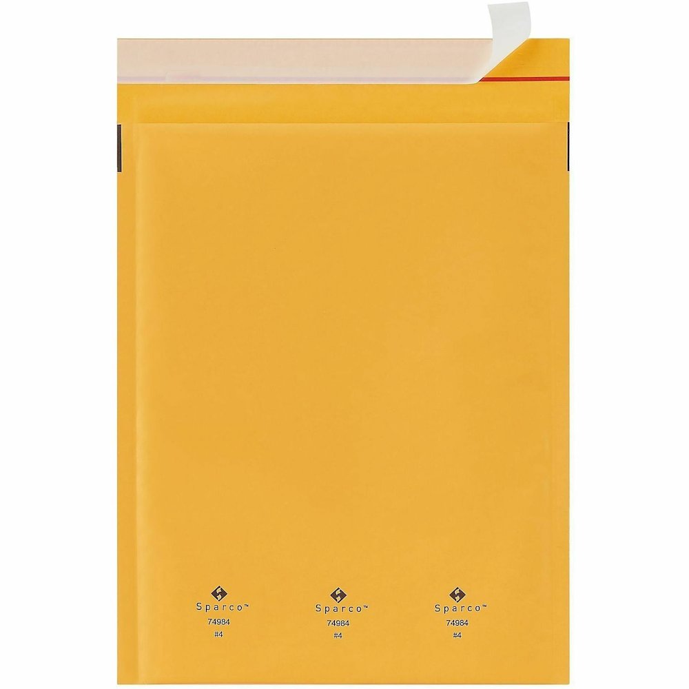 Sparco Size 4 Bubble Cushioned Mailers - Bubble - #4 - 9 1/2" Width x 14 1/5" Length - Self-sealing - Kraft - Kraft - 100 / Carton. Picture 7
