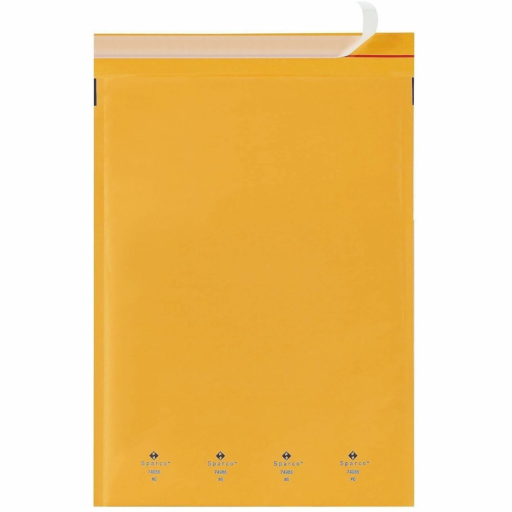 Sparco Size 6 Bubble Cushioned Mailers - Bubble - #6 - 12 1/2" Width x 19" Length - Self-sealing - Kraft - Kraft - 50 / Carton. Picture 7