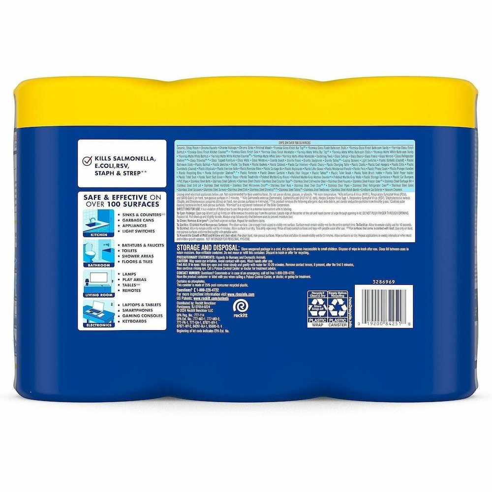 Lysol Lemon/Lime Disinfecting Wipes - For Multi Surface, Multipurpose - Wipe - Lemon, Lime Blossom Scent - Recommended For: Virus Remover, Bacteria Remover - Pre-moistened, Deodorize, Disinfectant, An. Picture 8
