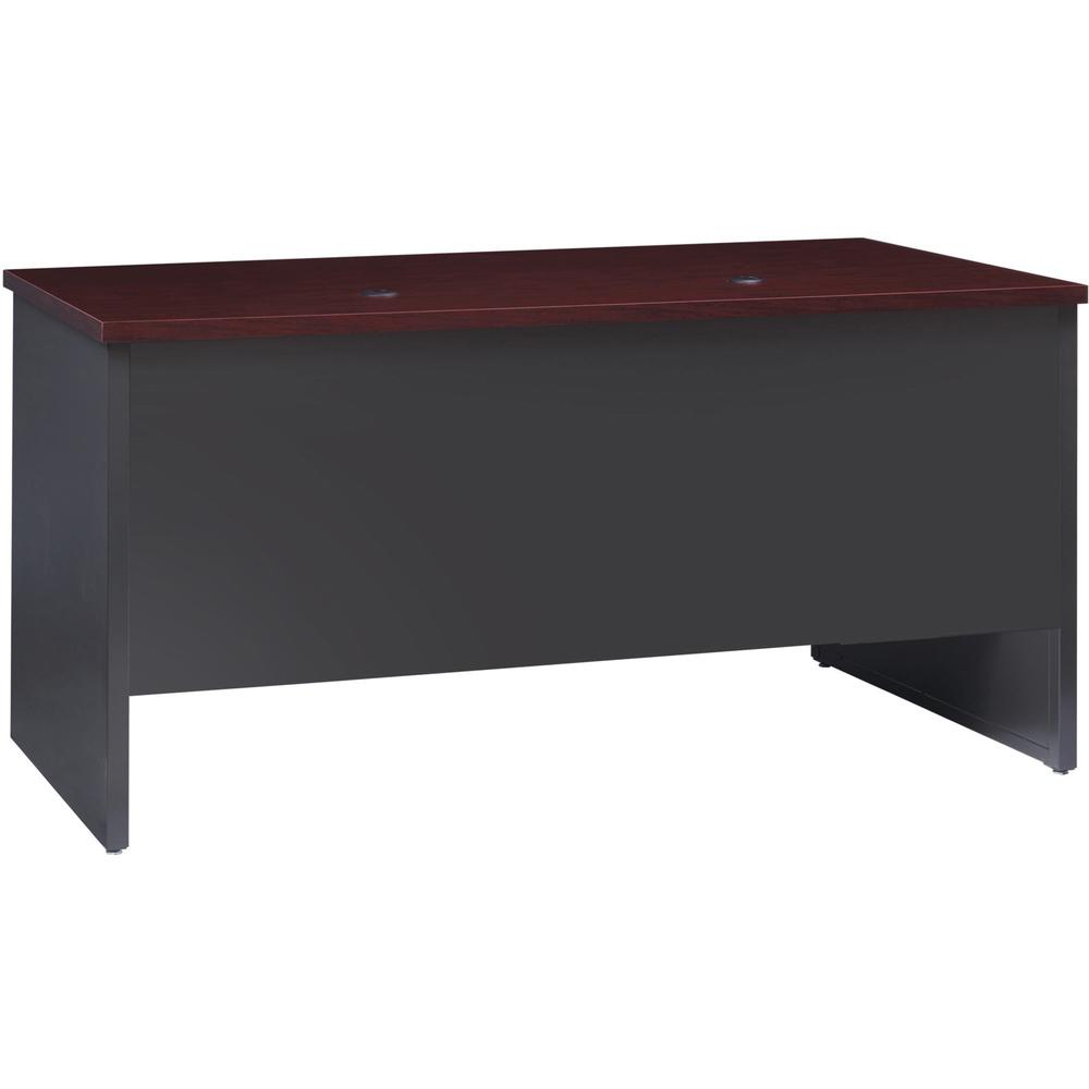 Lorell Fortress Modular Series Double-Pedestal Desk - 60" Width x 30" Depth, x 1.1" Thickness Top - Total Drawer(s): 2 - Double Pedestal - Material: Steel - Finish: Mahogany Laminate, Charcoal - Scrat. Picture 2