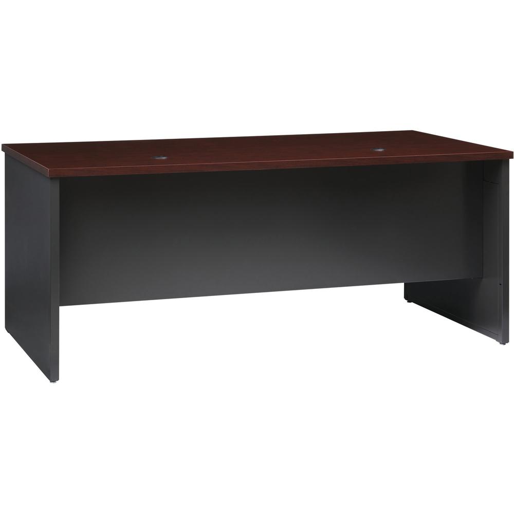 Lorell Fortress Modular Series Left-Pedestal Desk - 72" Width x 36" Depth, x 1.1" Thickness Top - Total Drawer(s): 2 - Single Pedestal on Left Side - Material: Steel - Finish: Mahogany Laminate, Charc. Picture 2
