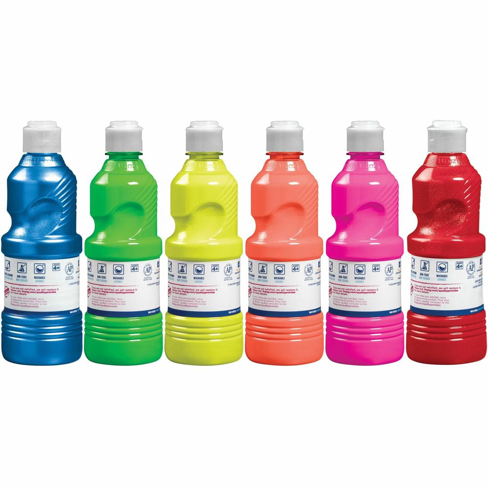 Prang Power Fluorescent Paint Set - 16 fl oz - 6 / Set - Neon Green, Neon Yellow, Neon Orange, Neon Pink, Neon Red, Neon Turquoise. Picture 5