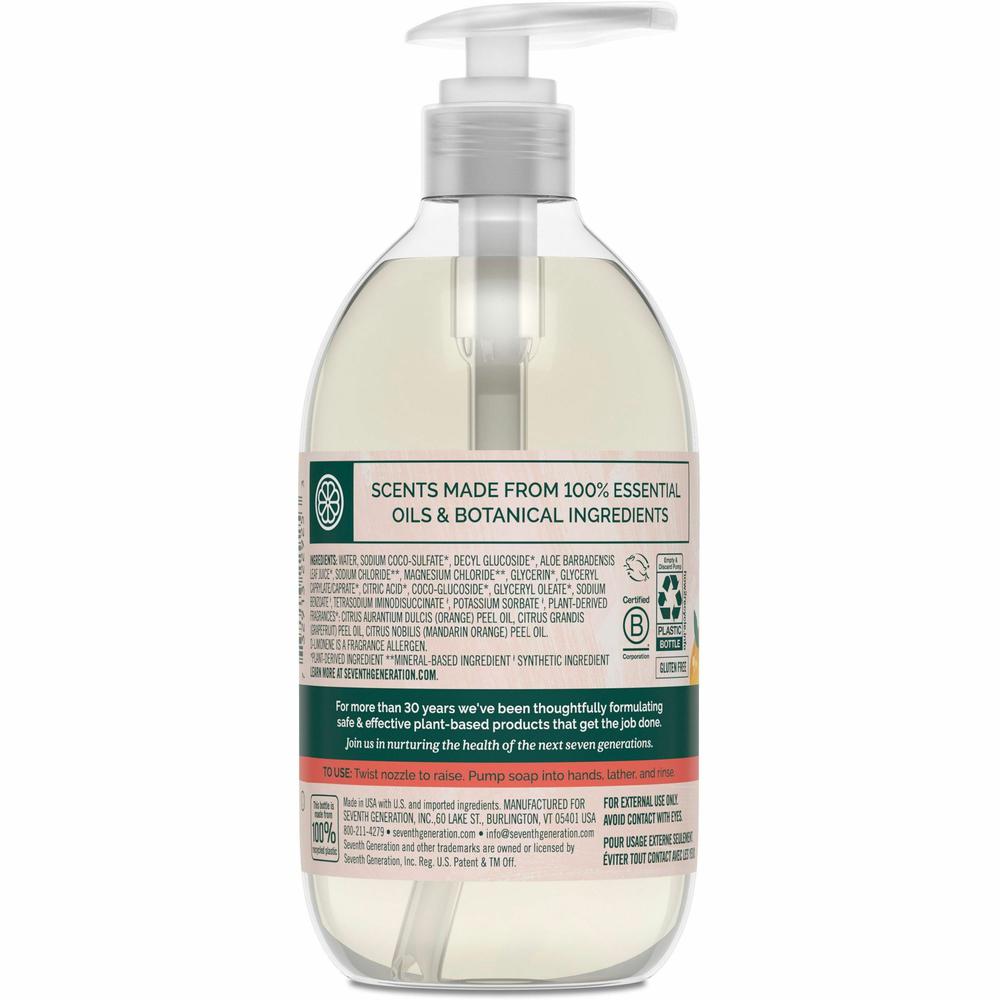 Seventh Generation Hand Wash - Mandarin Orange and Grapefruit ScentFor - 12 fl oz (354.9 mL) - Pump Bottle Dispenser - Hand - Orange - Rich Lather, Triclosan-free, Non-toxic, Dye-free, Bio-based, Phth. Picture 2