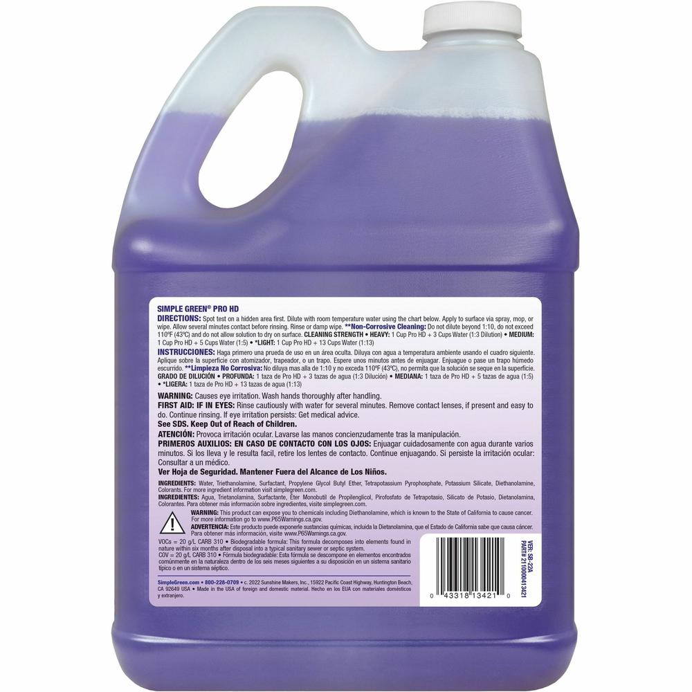 Simple Green Pro HD All-In-One Heavy-Duty Cleaner - Concentrate - 128 fl oz (4 quart) - 4 / Carton - Heavy Duty, Non-corrosive, Deodorize, Fragrance-free, Chlorine-free, Phosphate-free - Clear. Picture 2
