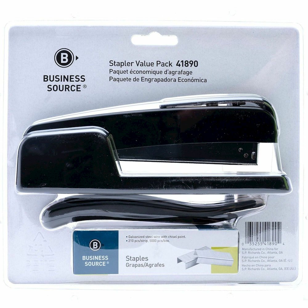 Business Source Standard Stapler Value Pack - Staples Upto 20 Sheet - Holds Upto 210 Staple - Full Strip - Top Loading - Black - 1 Pack. Picture 10