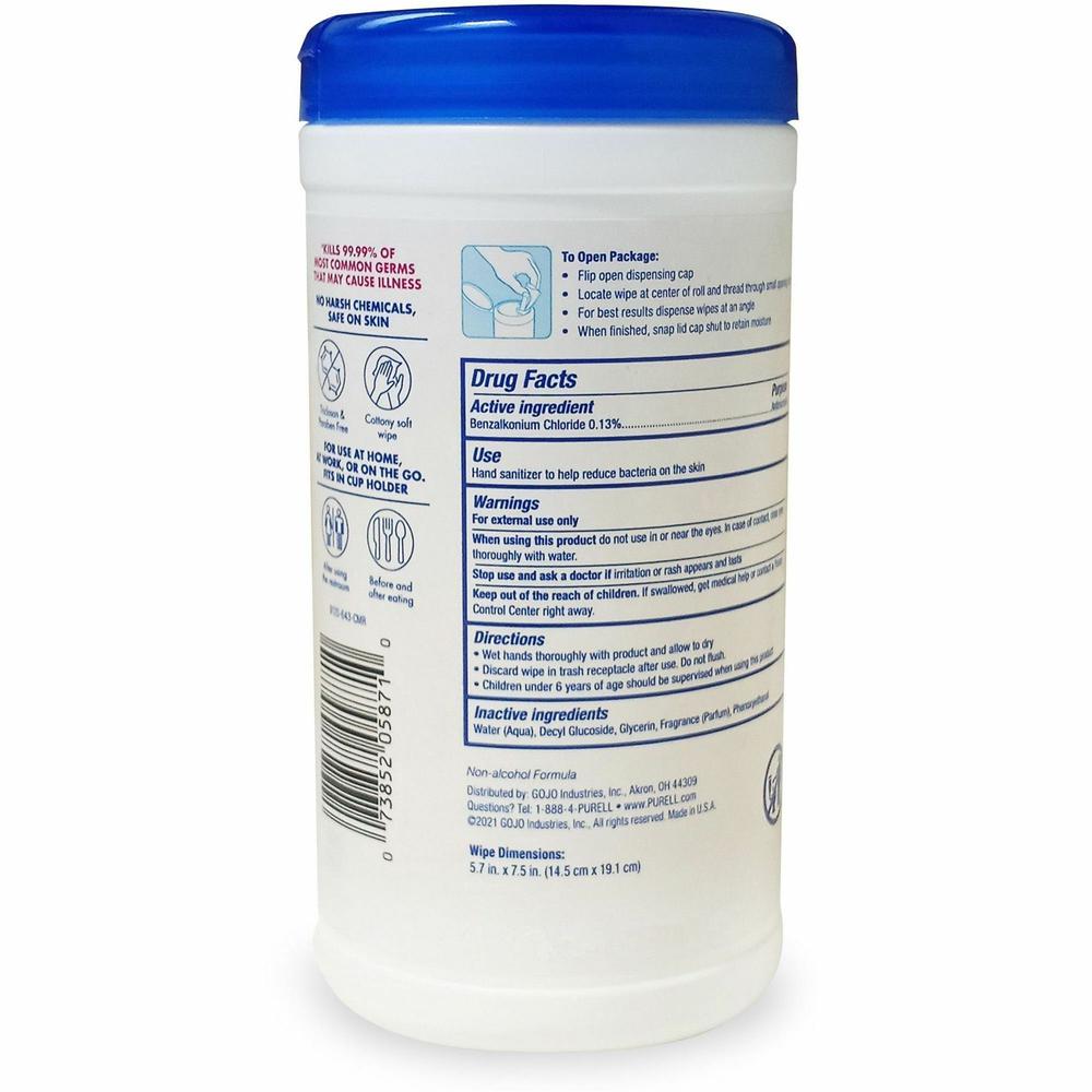 PURELL&reg; Clean Scent Hand Sanitizing Wipes - Clean - Textured - White - 40/Tub - 6 / Carton. Picture 2