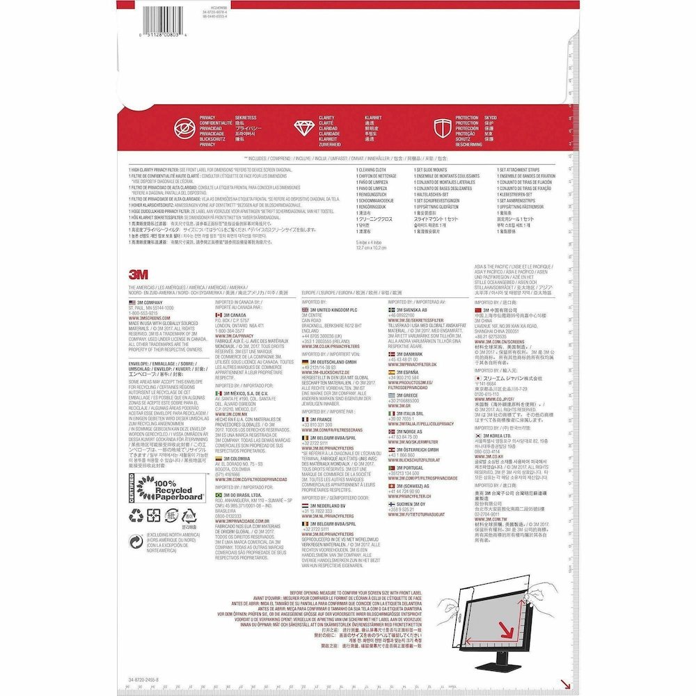 3M High Clarity Privacy Filter Black, Glossy - For 24" Widescreen LCD Monitor - 16:9 - Scratch Resistant, Dust Resistant - 1 Each. Picture 5