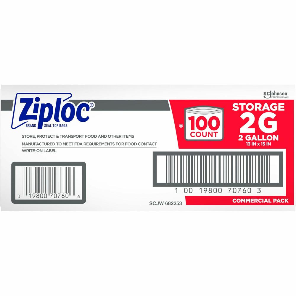 Ziploc&reg; 2-Gallon Storage Bags - Extra Large Size - 2 gal Capacity - Clear - Food - 100 / Carton. Picture 2