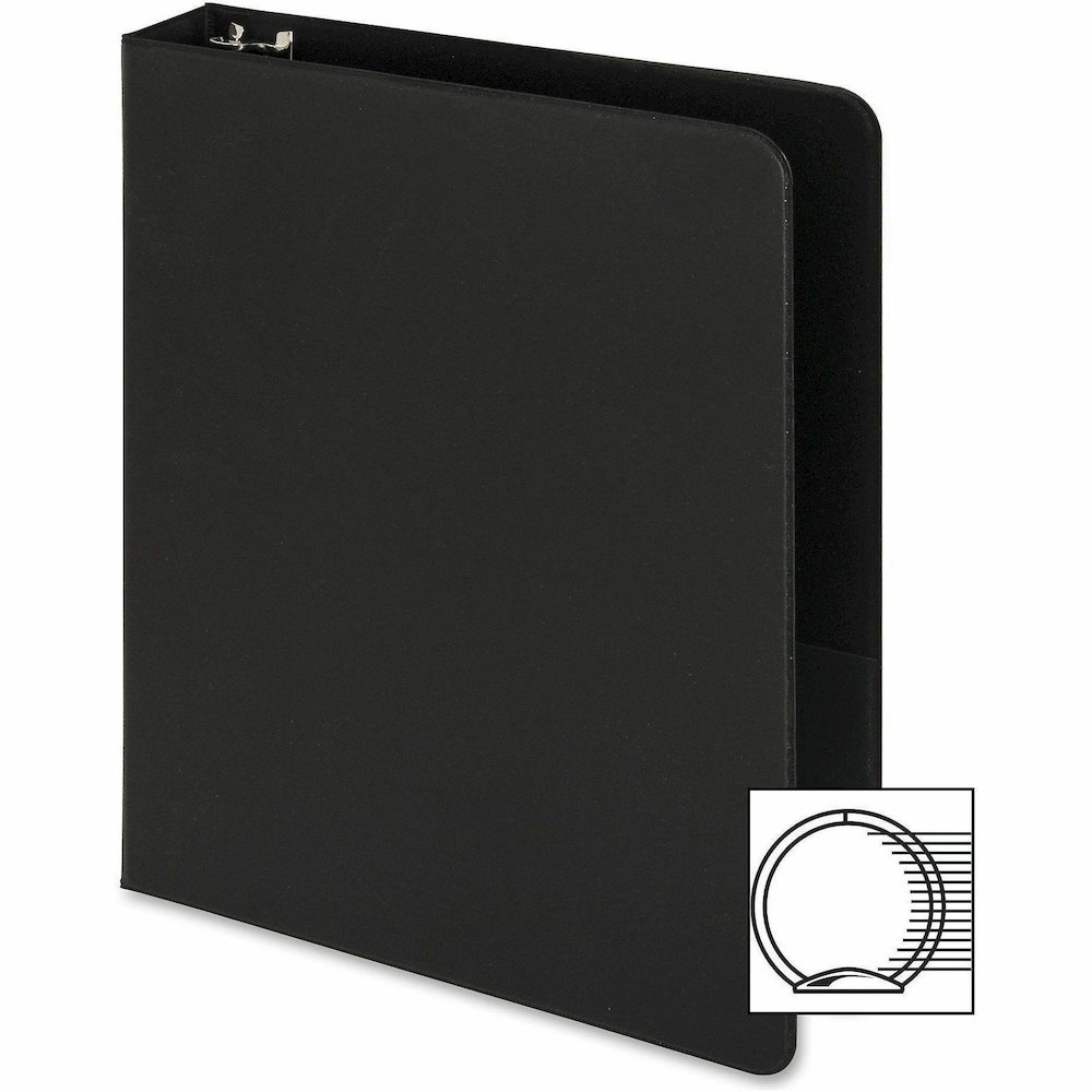 Business Source Basic Round Ring Binders - 1" Binder Capacity - 240 Sheet Capacity - 3 Ring - Fastener: Round Ring - Pocket: Inside Front & Back - Chipboard, Polypropylene - Black - Exposed Rivet, Stu. Picture 10