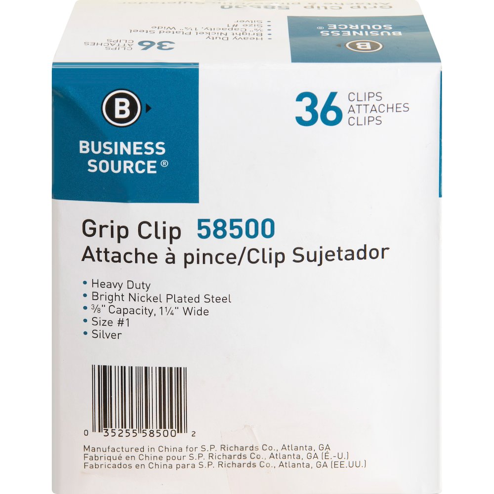 Business Source Bulldog Grip Clips - No. 1 - 1.3" Width - for Paper - Heavy Duty - Silver - 36 / Box. Picture 13