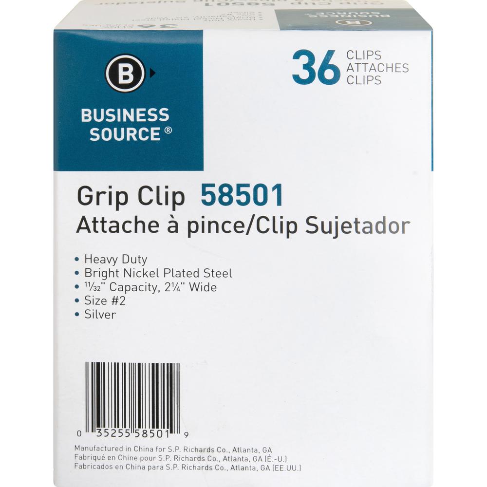 Business Source Bulldog Grip Clips - No. 2 - 2.3" Width - for Paper - Heavy Duty - Silver - 36 / Box. Picture 4