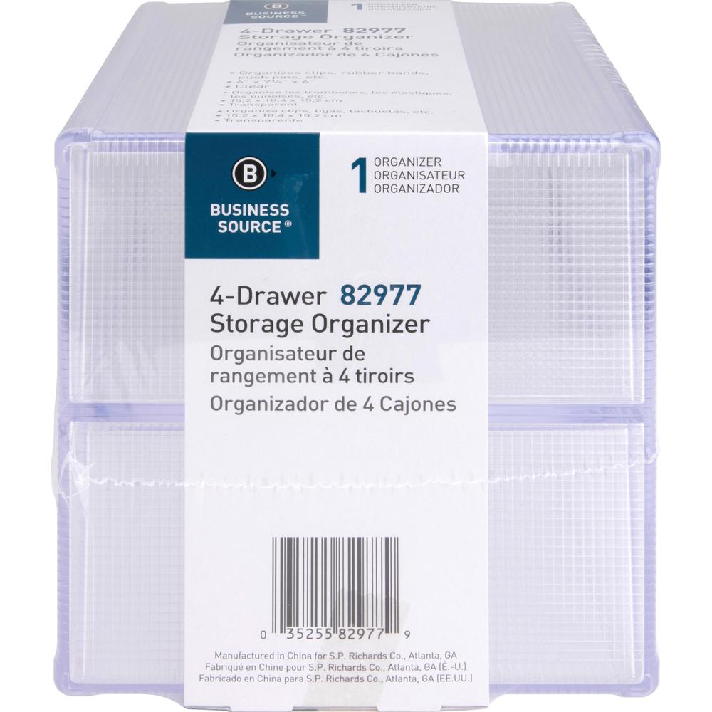 Business Source 4-drawer Storage Organizer - 4 Drawer(s) - 6" Height x 7.25" Width x 6" Depth - Desktop - Clear - 1 Each. Picture 2