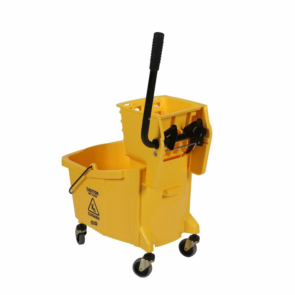 Genuine Joe 35-quart Side Press Mop Bucket & Wringer Combo - 8.75 gal - Caster - 21" x 16" x 14" - Yellow - 18 / Pallet. Picture 10