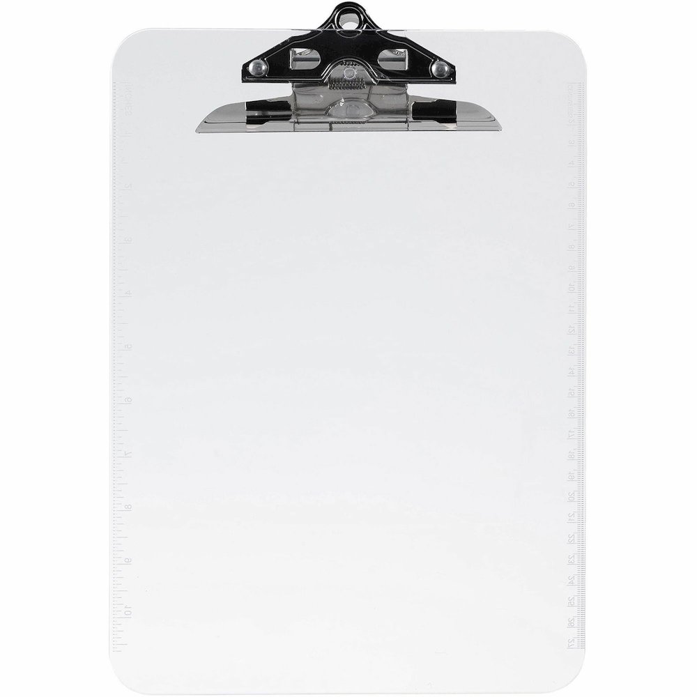 Business Source Spring Clip Plastic Clipboard - 8 1/2" x 11" Sheet Size - Spring Clip - Plastic - Clear - 12 / Box. Picture 9
