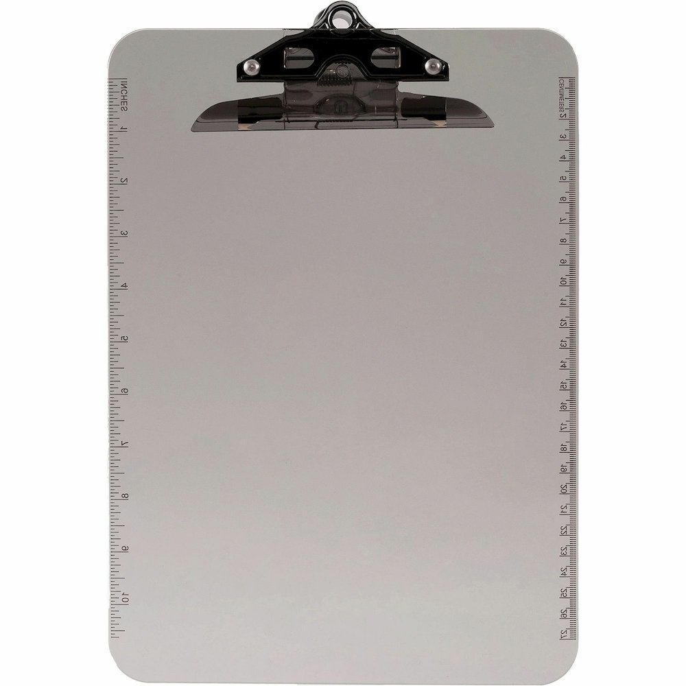 Business Source Spring Clip Plastic Clipboard - 8 1/2" x 11" Sheet Size - Spring Clip - Plastic - Smoke - 12 / Box. Picture 10