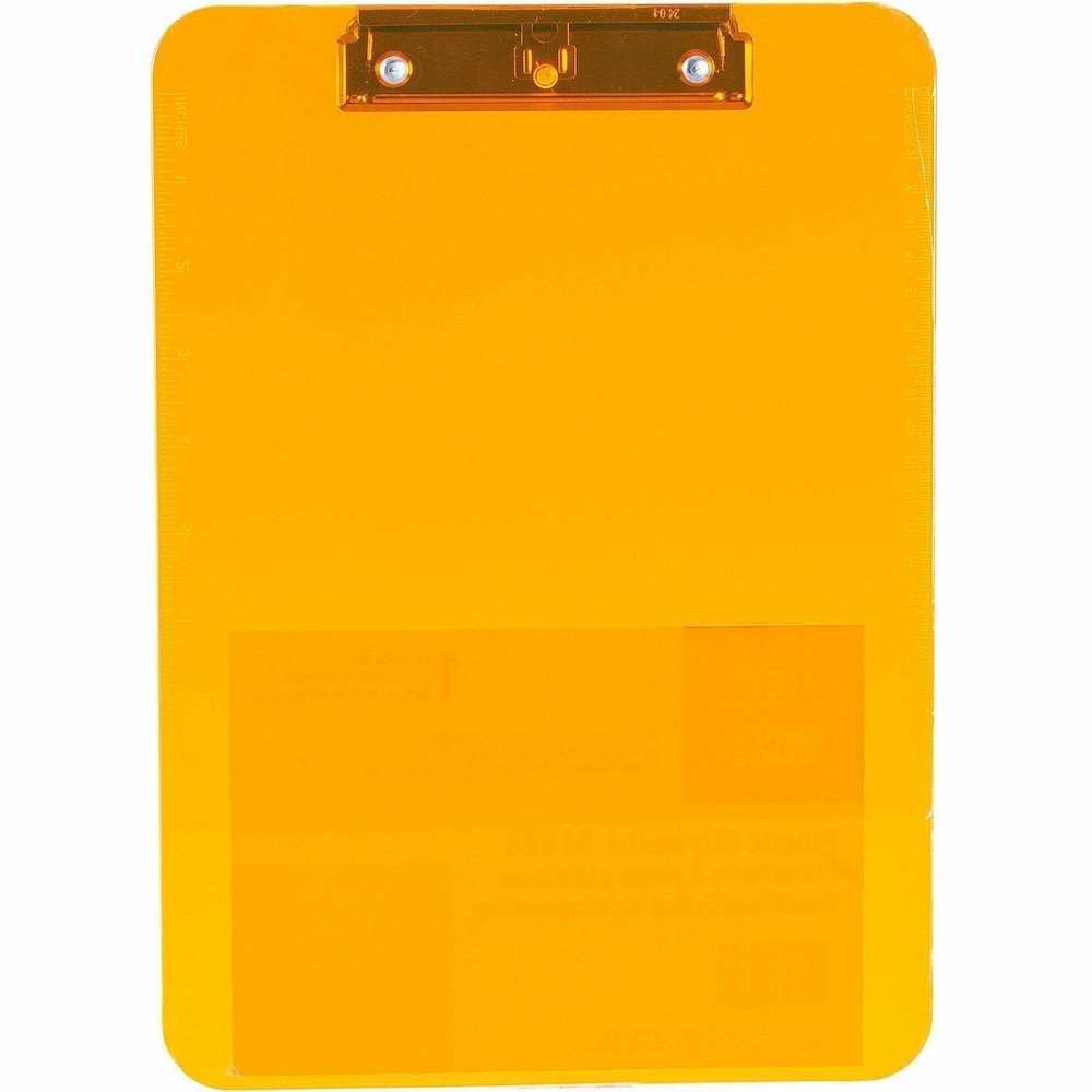 Business Source Flat Clip Clipboard - 9" x 12" Sheet Size - Plastic - Neon Orange - 6 / Bundle. Picture 10