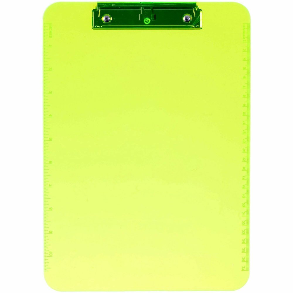 Business Source Flat Clip Clipboard - 9" x 12" Sheet Size - Plastic - Neon Green - 6 / Bundle. Picture 11