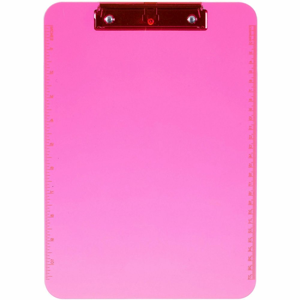 Business Source Flat Clip Clipboard - 9" x 12" Sheet Size - Plastic - Neon Pink - 6 / Bundle. Picture 9