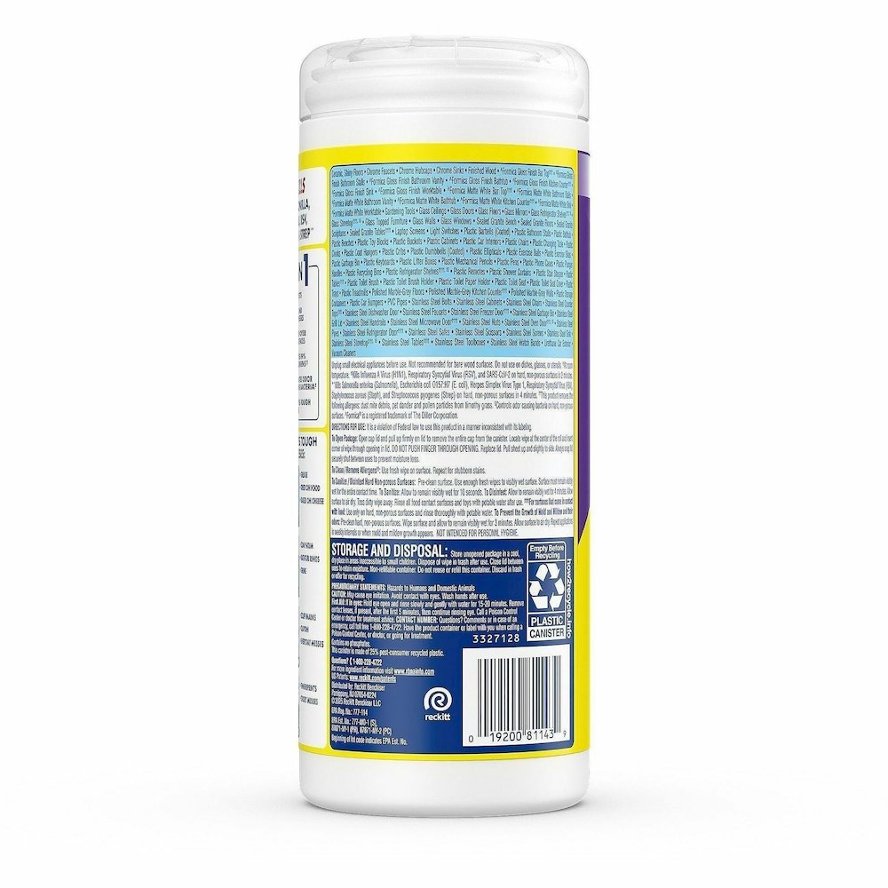Lysol Dual Action Wipes - For Multi Surface - Citrus Scent - Recommended For: Stain Remover - White/Purple - 35/Tub - 12 / Carton. Picture 6