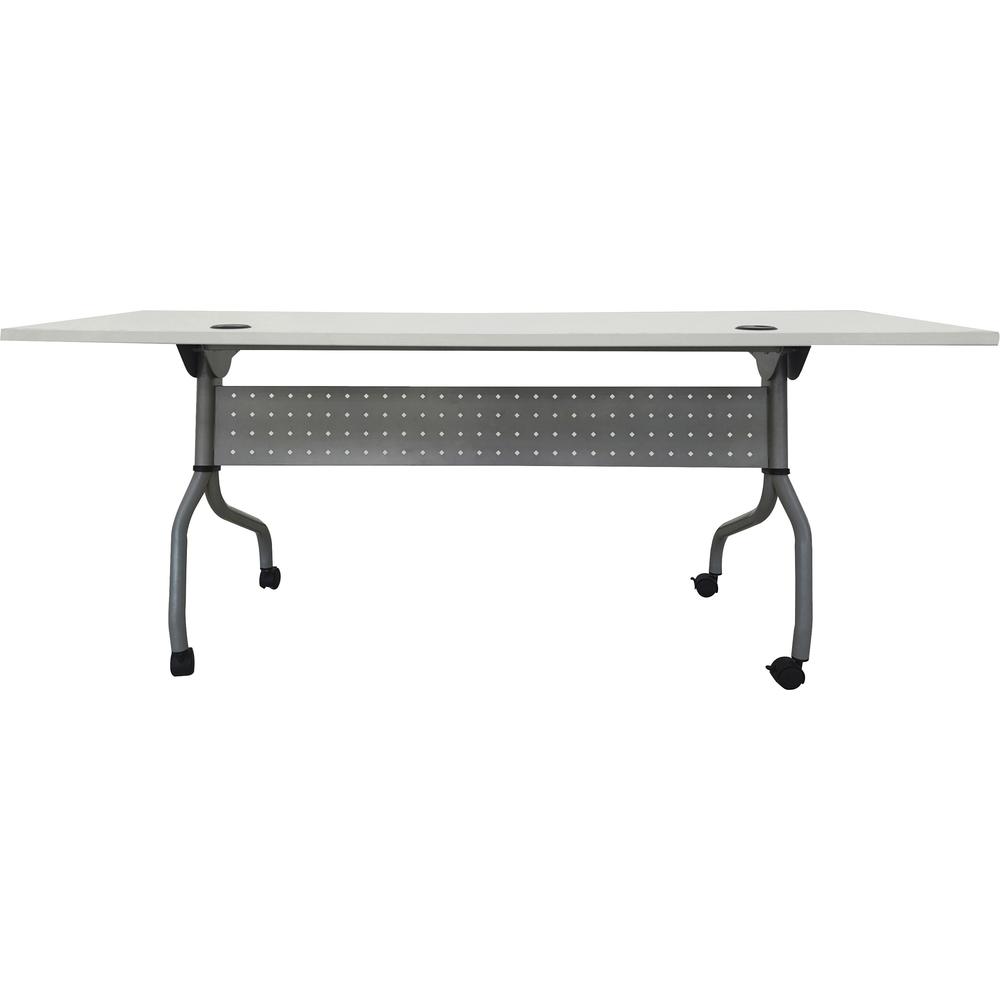 Lorell Flip Top Training Table - White Top - Silver Base - 4 Legs - 23.60" Table Top Length x 72" Table Top Width - 29.50" Height - Assembly Required - Melamine Top Material - 1 Each. Picture 6